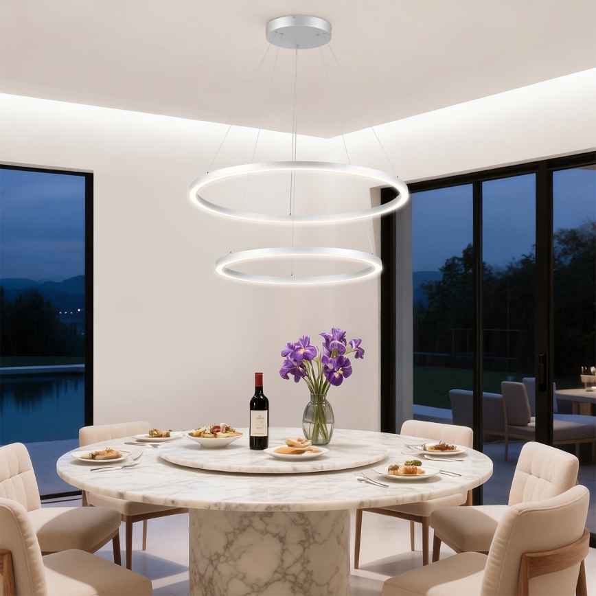 Brilagi - регульована LED-люстра на тросі PORTOFINO LED/98W/230V 3000-6000K, діаметр 80 см, срібляста + пульт дистанційного керування