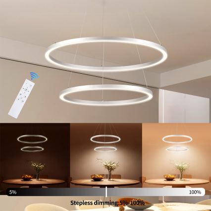 Brilagi - регульована LED-люстра на тросі PORTOFINO LED/98W/230V 3000-6000K, діаметр 80 см, срібляста + пульт дистанційного керування