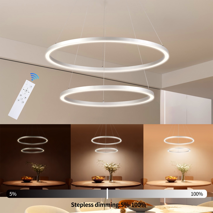Brilagi - регульована LED-люстра на тросі PORTOFINO LED/98W/230V 3000-6000K, діаметр 80 см, срібляста + пульт дистанційного керування