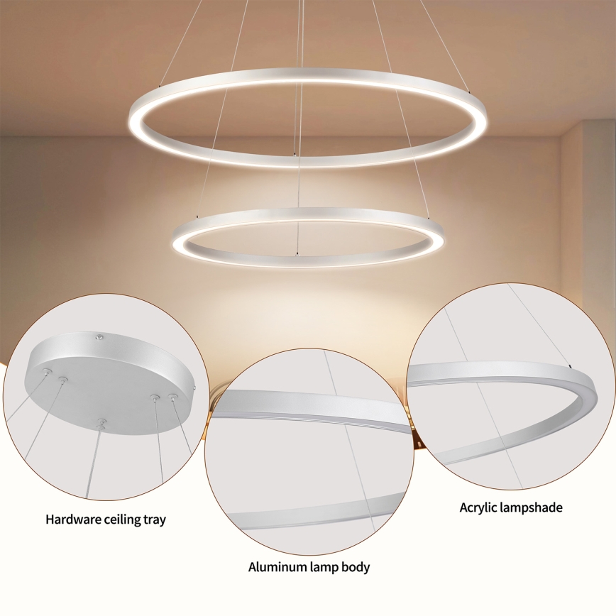 Brilagi - регульована LED-люстра на тросі PORTOFINO LED/98W/230V 3000-6000K, діаметр 80 см, срібляста + пульт дистанційного керування
