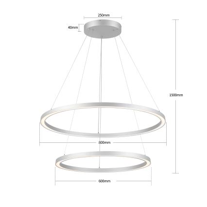 Brilagi - регульована LED-люстра на тросі PORTOFINO LED/98W/230V 3000-6000K, діаметр 80 см, срібляста + пульт дистанційного керування