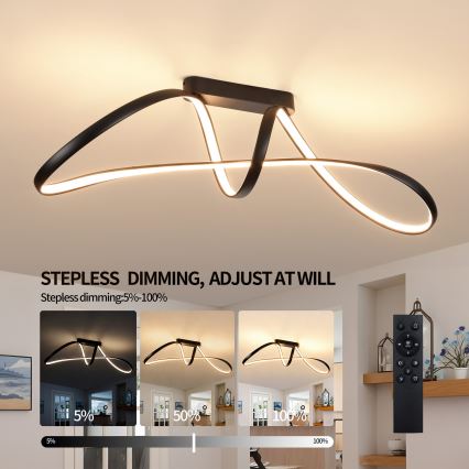 Brilagi - LED регульована накладна люстра TWISTER LED/60 Вт/230 В 3000-6000K чорна + пульт дистанційного керування