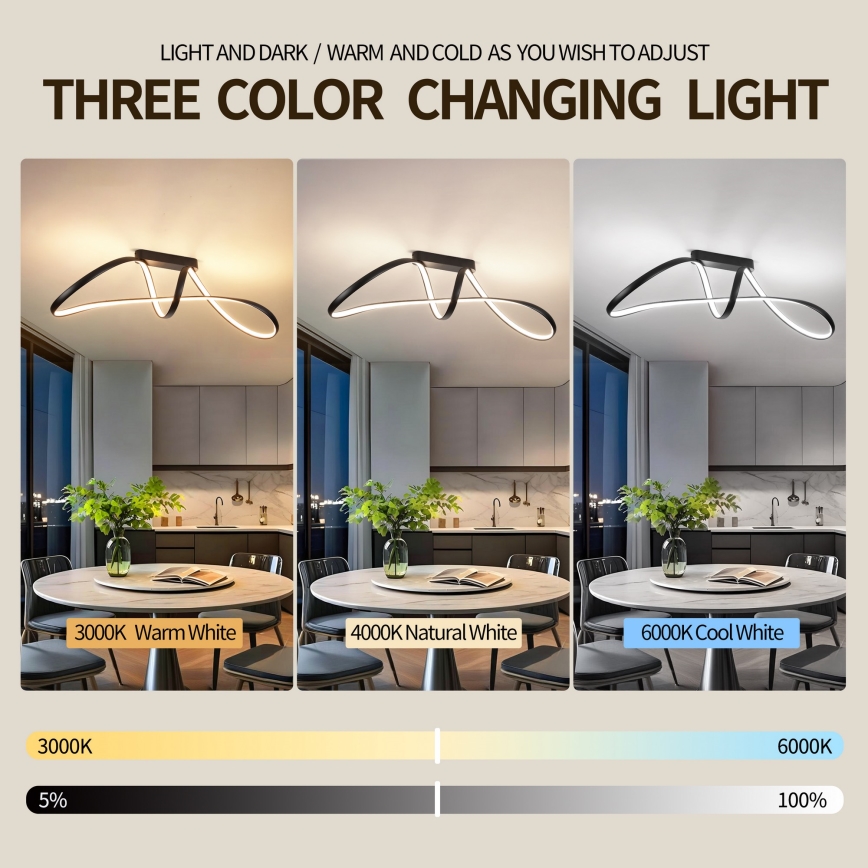 Brilagi - LED регульована накладна люстра TWISTER LED/60 Вт/230 В 3000-6000K чорна + пульт дистанційного керування