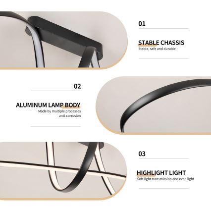 Brilagi - LED регульована накладна люстра TWISTER LED/60 Вт/230 В 3000-6000K чорна + пульт дистанційного керування