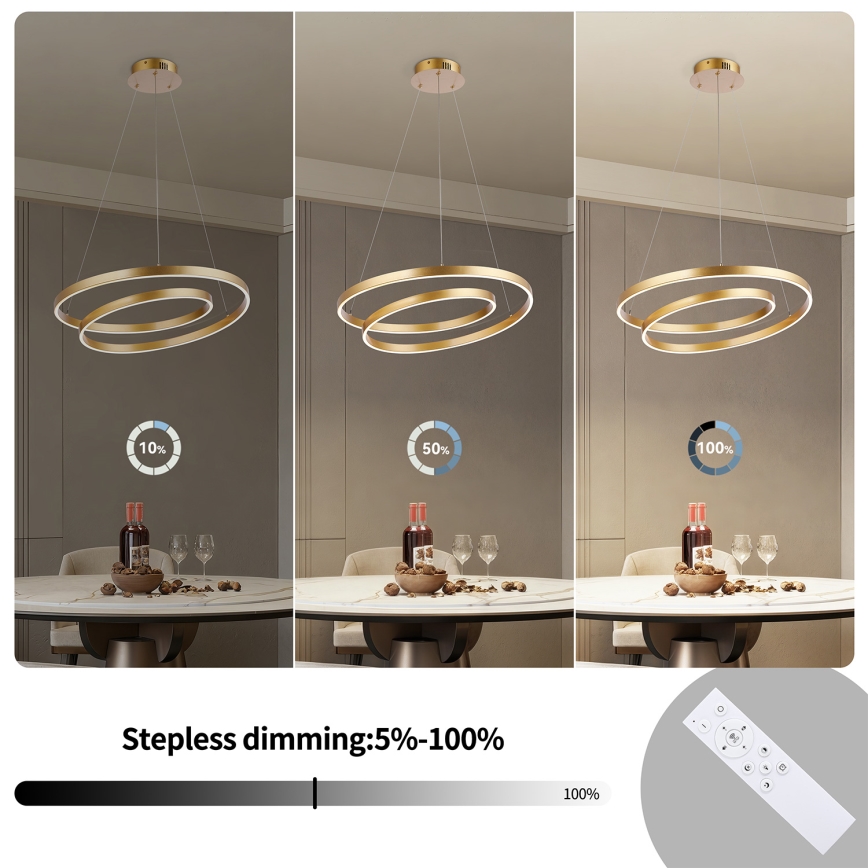 Brilagi - LED-підвісна люстра на тросі TWISTER з регульованою яскравістю LED/48W/230V 3000-6000K, діаметр 50 см, золотиста + пульт дистанційного керування
