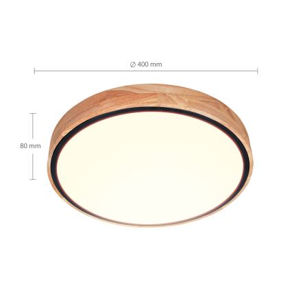 Brilagi - LED стельовий світильник GLORIA, зі змінною яскравістю, 48 Вт/230 В, 3000–6500 К, дуб, діаметр 40 см + пульт дистанційного керування