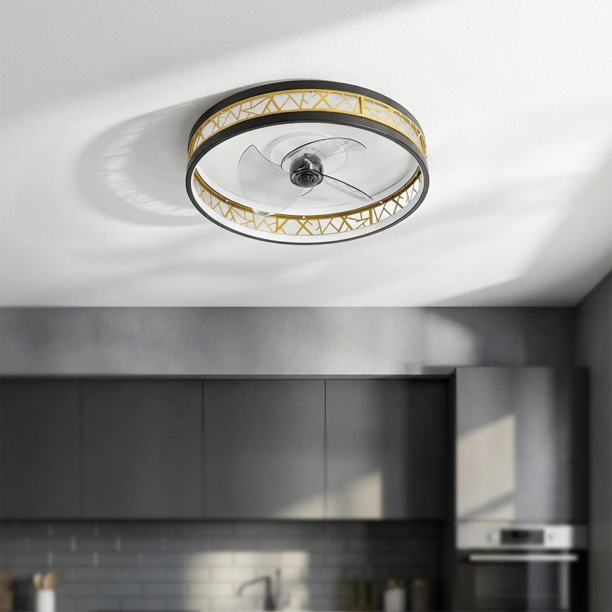 Брілагі - стельовий вентилятор із регульованою LED-підсвіткою LED/34W/230V 3000-6500K, діаметр 50 см, чорний/золотий + пульт дистанційного керування