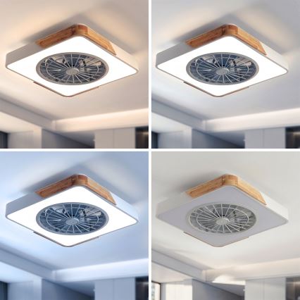 Brilagi - затемнюваний стельовий світильник з вентилятором LED/38W/230V 3000-6500K 3000-6500K 50x50 cm білий/дуб + дистанційне керування