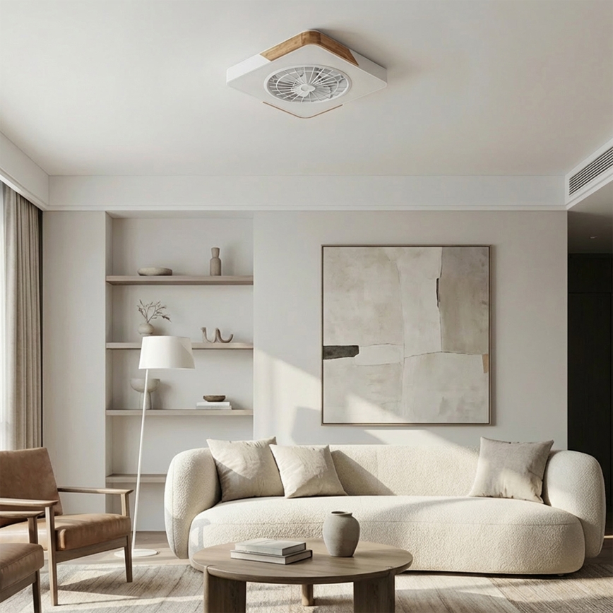 Brilagi - затемнюваний стельовий світильник з вентилятором LED/38W/230V 3000-6500K 3000-6500K 50x50 cm білий/дуб + дистанційне керування