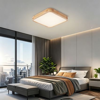 BRILAGI - LED димований стельовий світильник WOODLINE SQUARE LED/48W/230V 3000-6000K дуб 40x40 см + дистанційний пульт