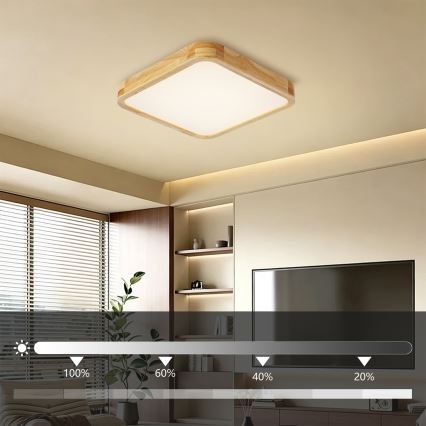 BRILAGI - LED димований стельовий світильник WOODLINE SQUARE LED/48W/230V 3000-6000K дуб 40x40 см + дистанційний пульт