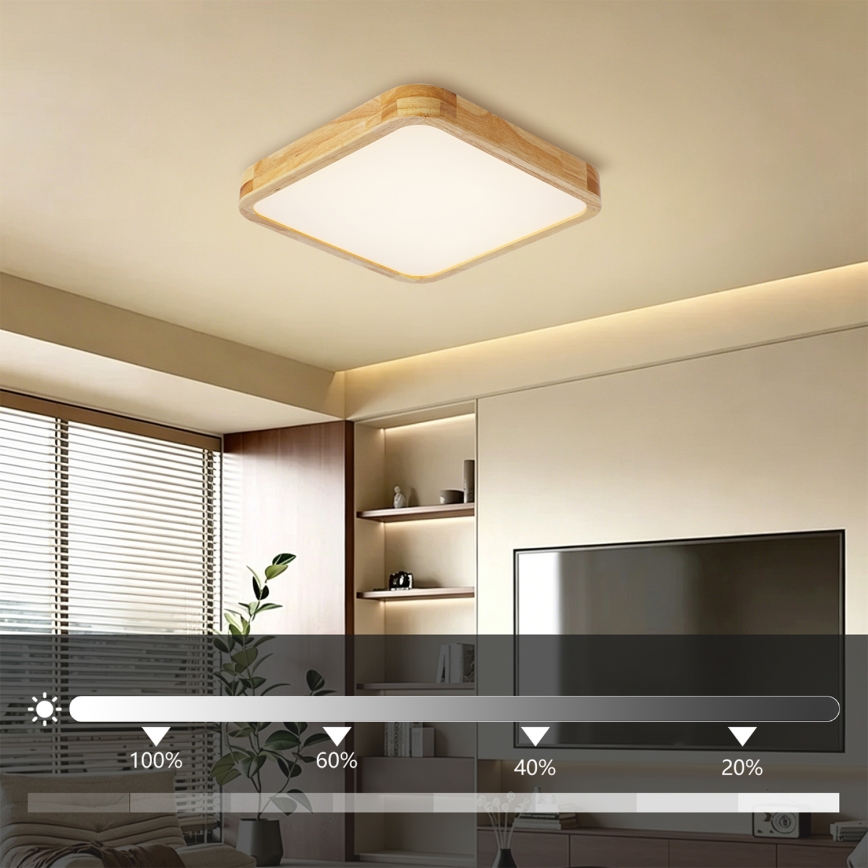BRILAGI - LED димований стельовий світильник WOODLINE SQUARE LED/48W/230V 3000-6000K дуб 40x40 см + дистанційний пульт