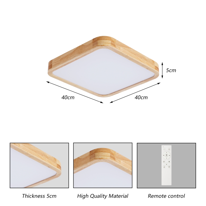 BRILAGI - LED димований стельовий світильник WOODLINE SQUARE LED/48W/230V 3000-6000K дуб 40x40 см + дистанційний пульт