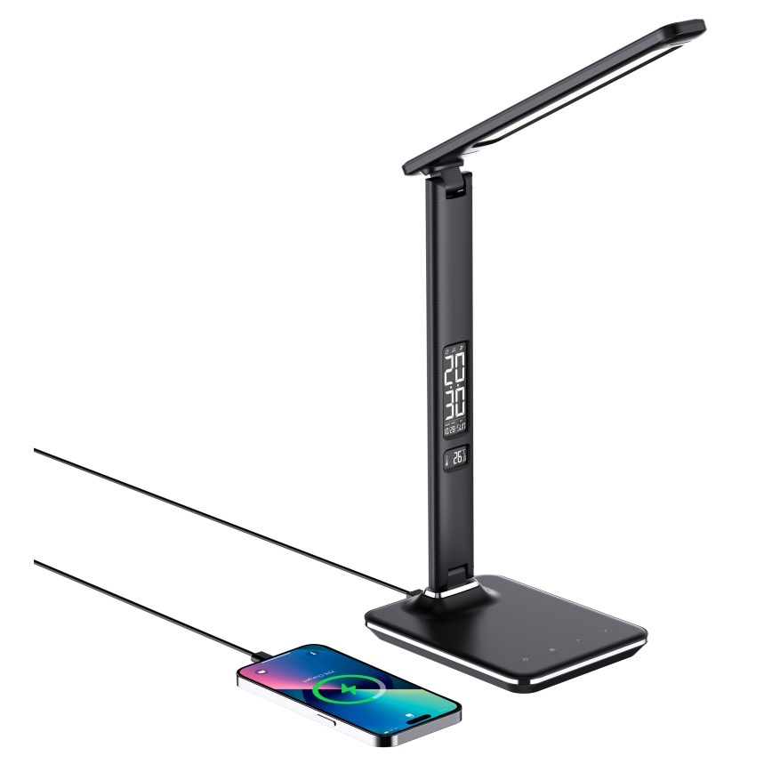 Brilagi - регульована LED настільна лампа з бездротовою зарядкою QI та USB REGINA LED/8,5W/230V чорна
