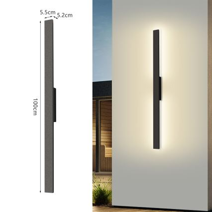 Brilagi - LED зовнішній настінний світильник LUNA LED/24W/230V 3000K IP65 100 см чорний