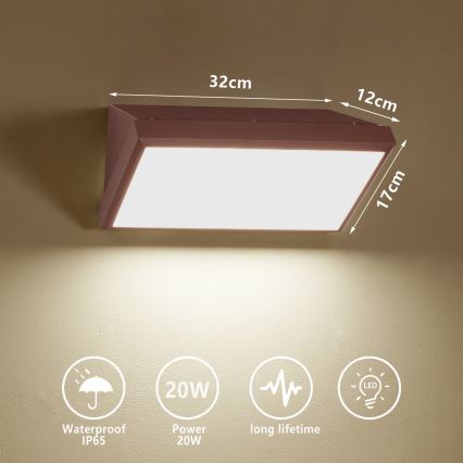 Brilagi - LED вуличний настінний світильник TRIANGLE LED/20W/230V 3000/4000/6500K коричневий IP65