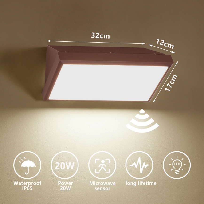 Brilagi - LED зовнішній настінний світильник із сенсором TRIANGLE LED/20W/230V коричневий IP65