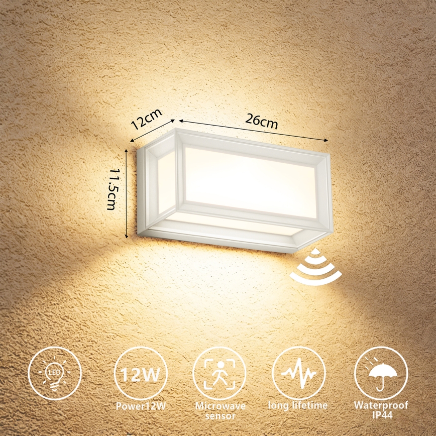Brilagi - LED зовнішній настінний світильник з датчиком PARKER LED/12W/230V білий IP44