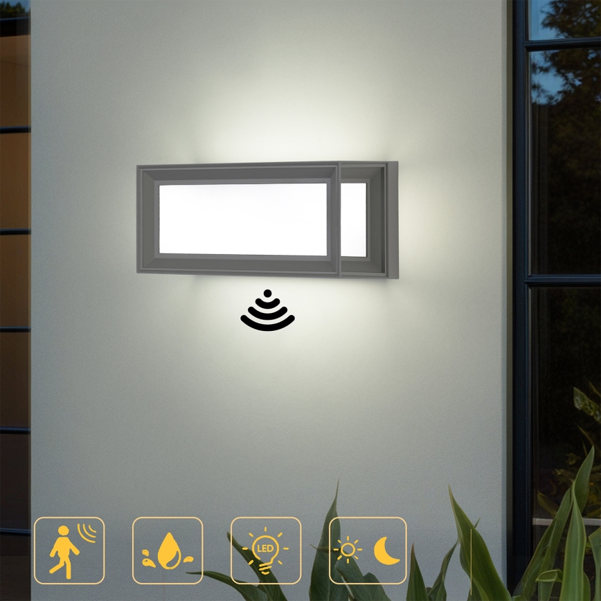BRILAGI - LED зовнішній настінний світильник з датчиком PARKER LED/12W/230V, сірий, IP44