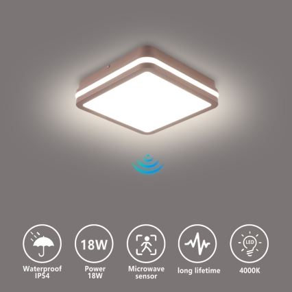 Brilagi - LED зовнішній стельовий світильник з датчиком BENE LED/18W/230V 21,5x21,5 см коричневий IP54