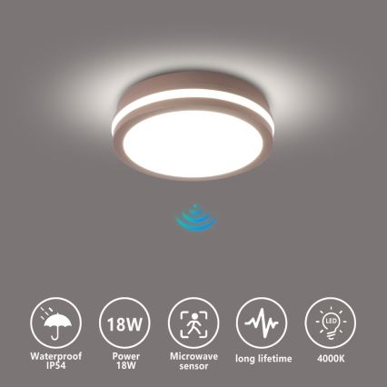 Brilagi - зовнішній LED стельовий світильник з датчиком BENE LED/18W/230V діам. 21,5 см коричневий IP54