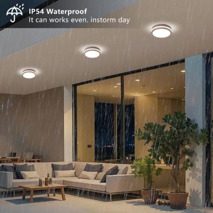 Brilagi - зовнішній LED стельовий світильник з датчиком BENE LED/18W/230V діам. 21,5 см коричневий IP54