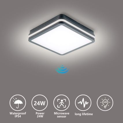 Brilagi - LED зовнішній світильник з датчиком руху BENE LED/24W/230V 26x26 см антрацит IP54