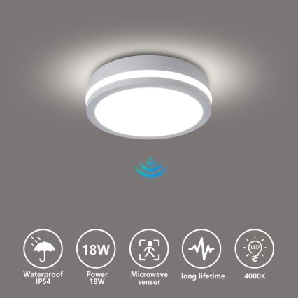 Brilagi - зовнішній стельовий світильник LED з датчиком BENE LED/18W/230V, діаметр 21,5 см, білий, IP54