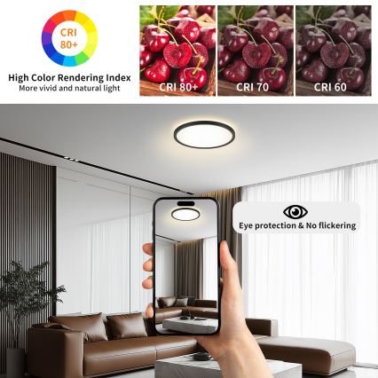 Brilagi - Стельовий світильник ULTRA SLIM LED, 24 Вт, 230 В, 2700–6500 К, діаметр 42 см, чорний, з регулюванням яскравості + дистанційне керування