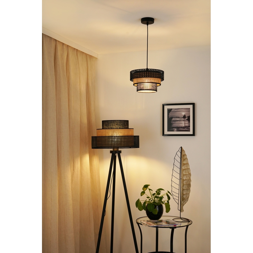Brilagi - Подвесной светильник на тросе DAKOTA LUNETA 1xE27/15W/230V диам. 25 см черный/ротанг