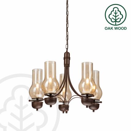 Brilagi - Люстра на цепи COTTAGE 5xE14/40W/230V дуб/коричневый
