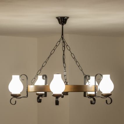 Brilagi - люстра на цепи ROATA, 5xE14/40W/230V, диаметр 70 см, бук/орех