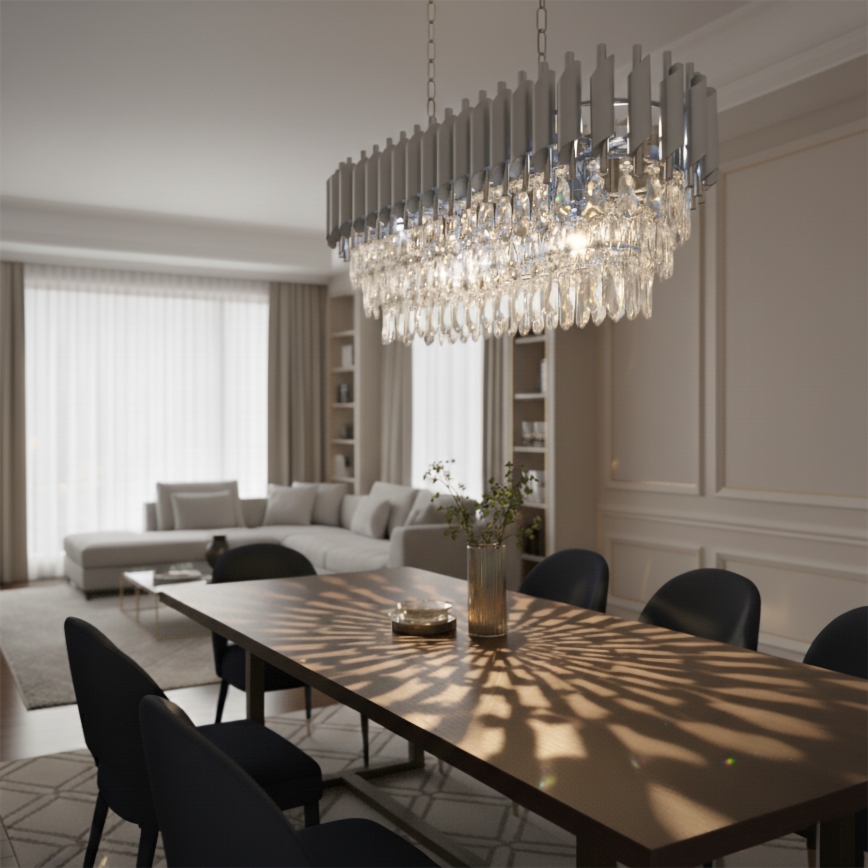 Брілагі - люстра на ланцюгу ЕКЛІПС 10xE14/10W/230V 78x28 cm срібляста