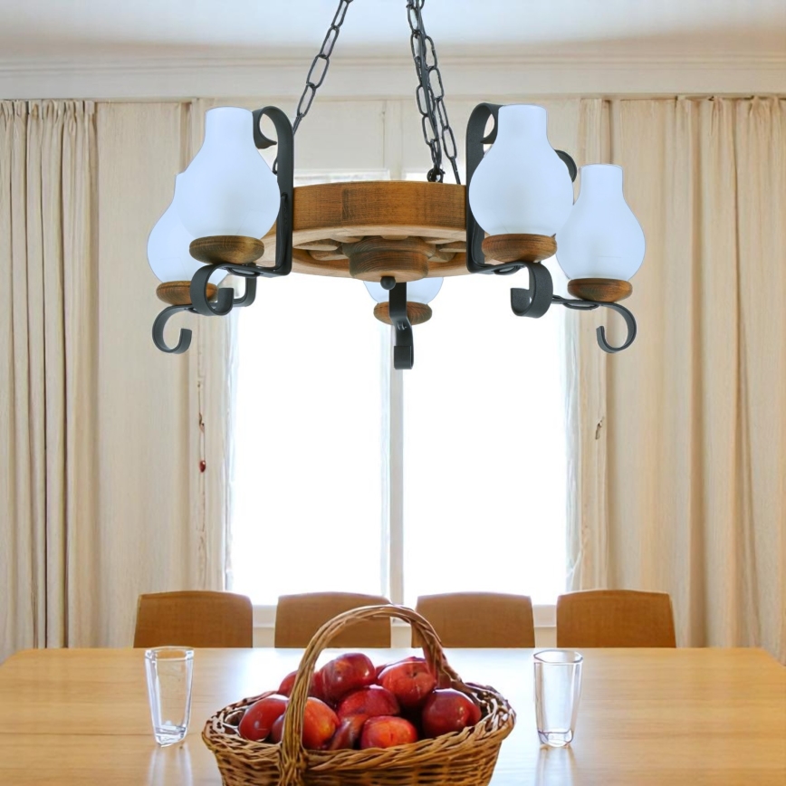 Brilagi - люстра на ланцюгу ROATA 5xE14/40W/230V, діаметр 50 см, з бука