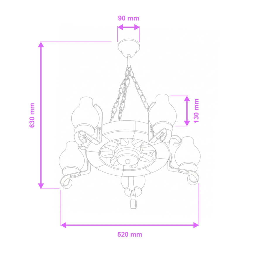 Brilagi - люстра на ланцюгу ROATA 5xE14/40W/230V, діаметр 50 см, з бука