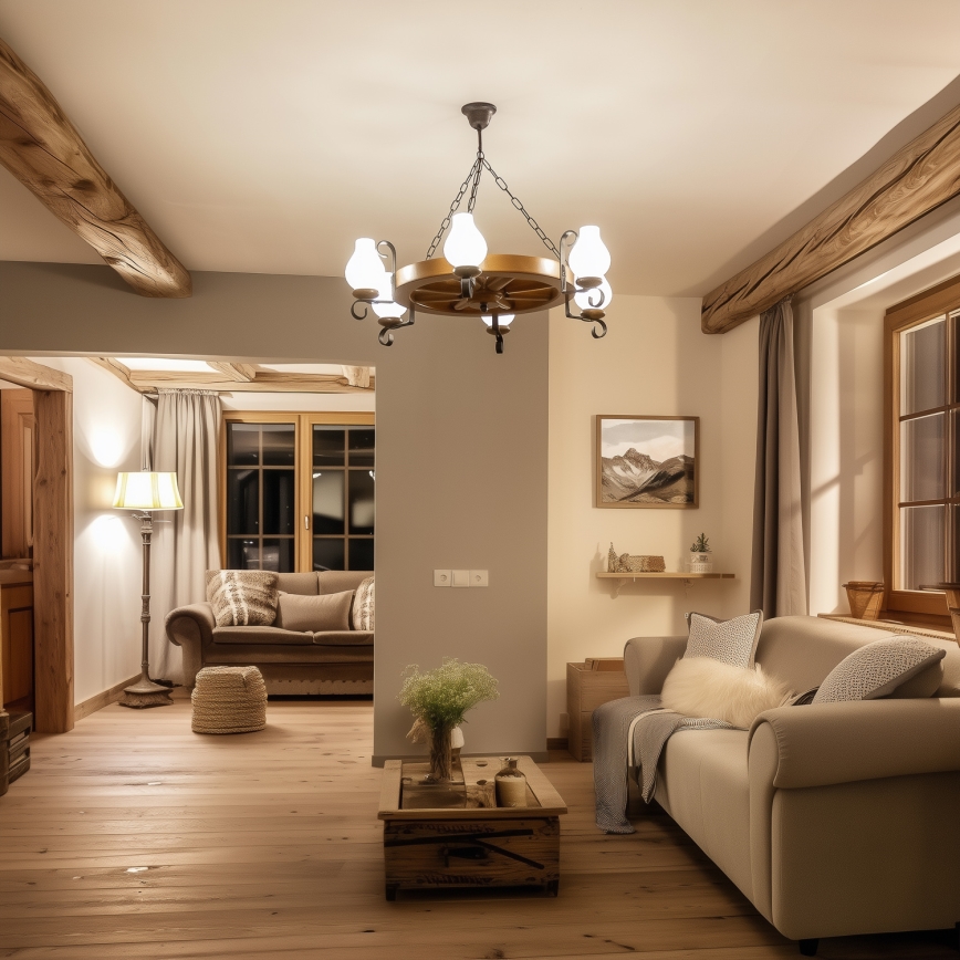 Brilagi - Люстра на ланцюгу ROATA 6xE14/40W/230V, діаметр 70 см, бук/горіх