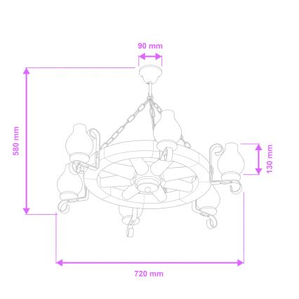 Brilagi - Люстра на ланцюгу ROATA 6xE14/40W/230V, діаметр 70 см, бук/горіх