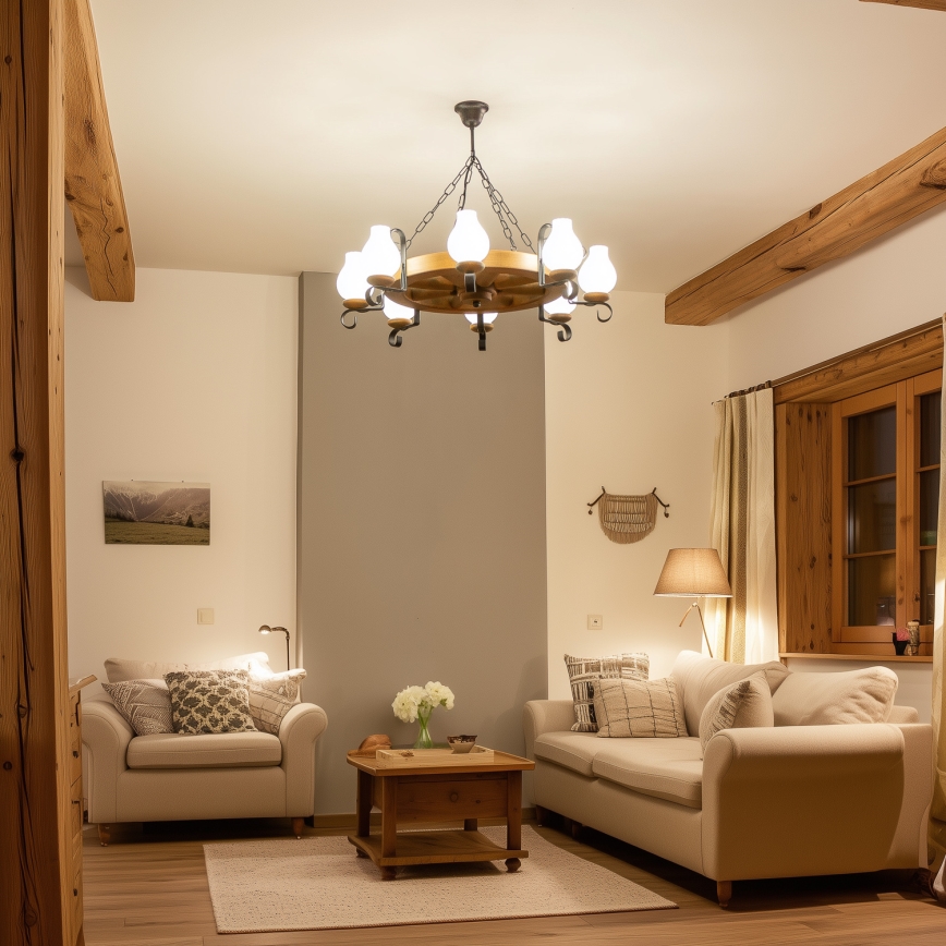 Brilagi - Люстра на ланцюгу ROATA 8xE14/40W/230V, діаметр 70 см, з буку