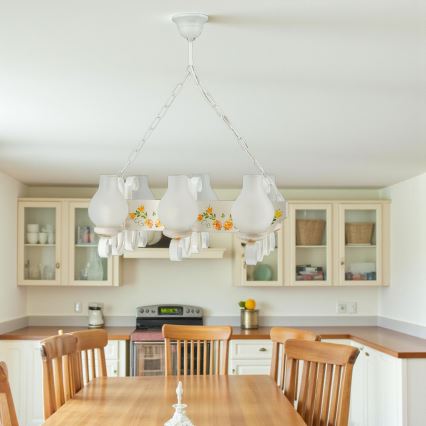 Брілагі - Люстра на ланцюгу КВІН 6×Е14/40 Вт/230 В бук/кремова