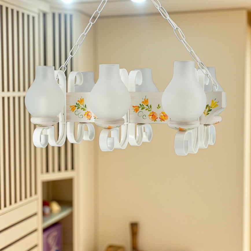 Брілагі - Люстра на ланцюгу КВІН 6×Е14/40 Вт/230 В бук/кремова