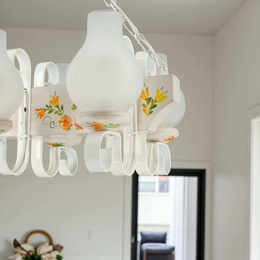 Брілагі - Люстра на ланцюгу КВІН 6×Е14/40 Вт/230 В бук/кремова