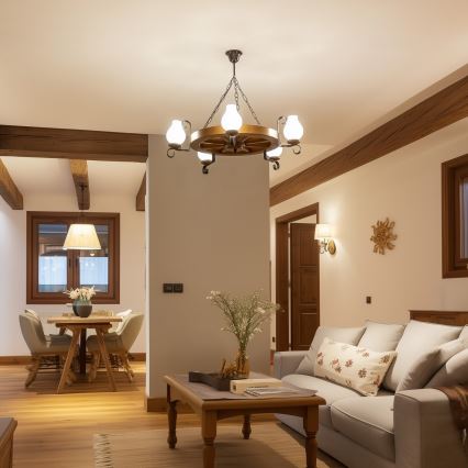 Брілагі - Люстра на ланцюзі РОАТА 5xE14/40W/230V діаметр 70 см бук/горіх