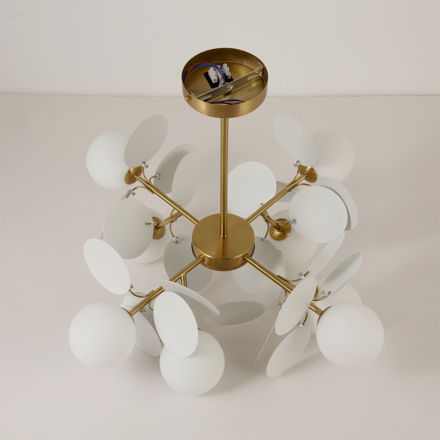 Брілагі - Люстра на штанзі БАЛМО 8xG9/9W/230V діаметр 60 см золота/біла