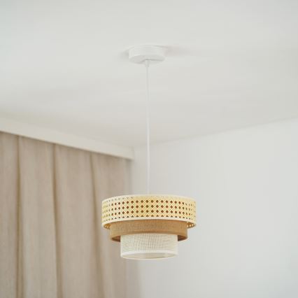 Brilagi - Люстра на тросе CEDAR LUNETA 1xE27/15W/230V диам. 25 см ротанг/коричневый/кремовый