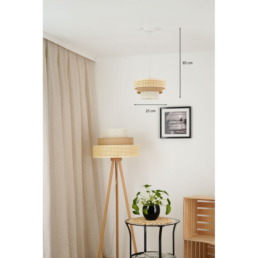 Brilagi - Люстра на тросе CEDAR LUNETA 1xE27/15W/230V диам. 25 см ротанг/коричневый/кремовый