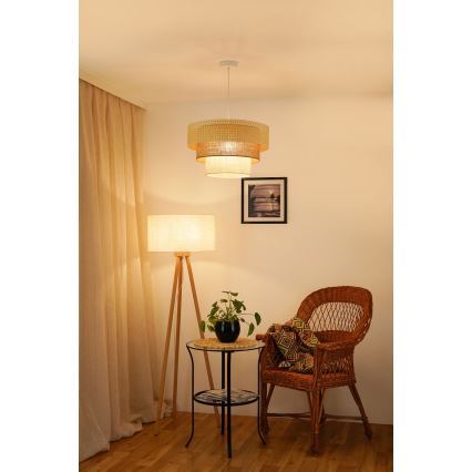 Brilagi - Подвесной светильник на тросе CEDAR LUNETA 1xE27/15W/230V диам. 45 см ротанг/коричневый/кремовый