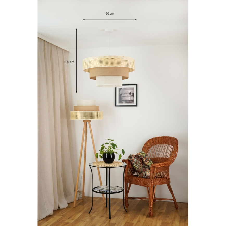 Brilagi - Люстра на тросе CEDAR LUNETA 1xE27/15W/230V диам. 60 см ротанг/коричневый/кремовый