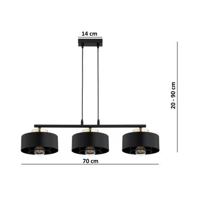 Brilagi - Люстра на тросе SPRING 3xE27/60W/230V чёрный/золотой