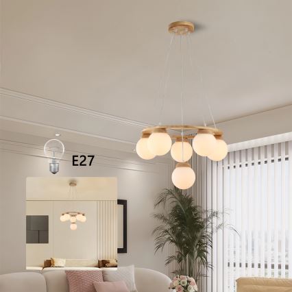 Brilagi - Люстра на тросе VISBY WOOD 6xE27/60W/230V, Ø 58 см, дерево