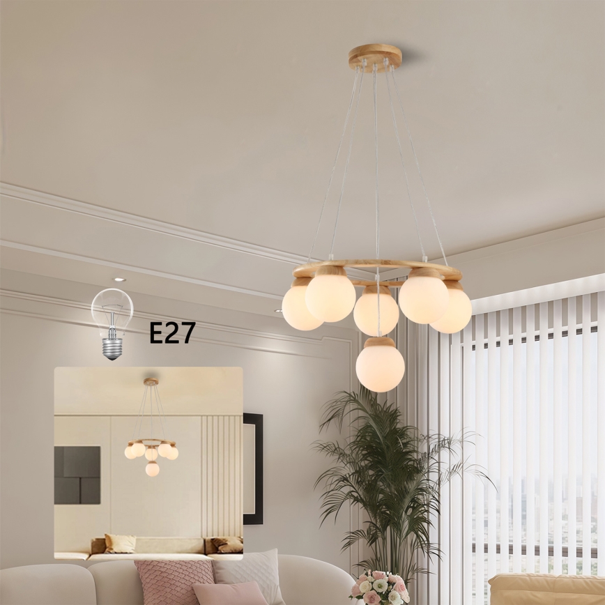 Brilagi - Люстра на тросе VISBY WOOD 6xE27/60W/230V, Ø 58 см, дерево